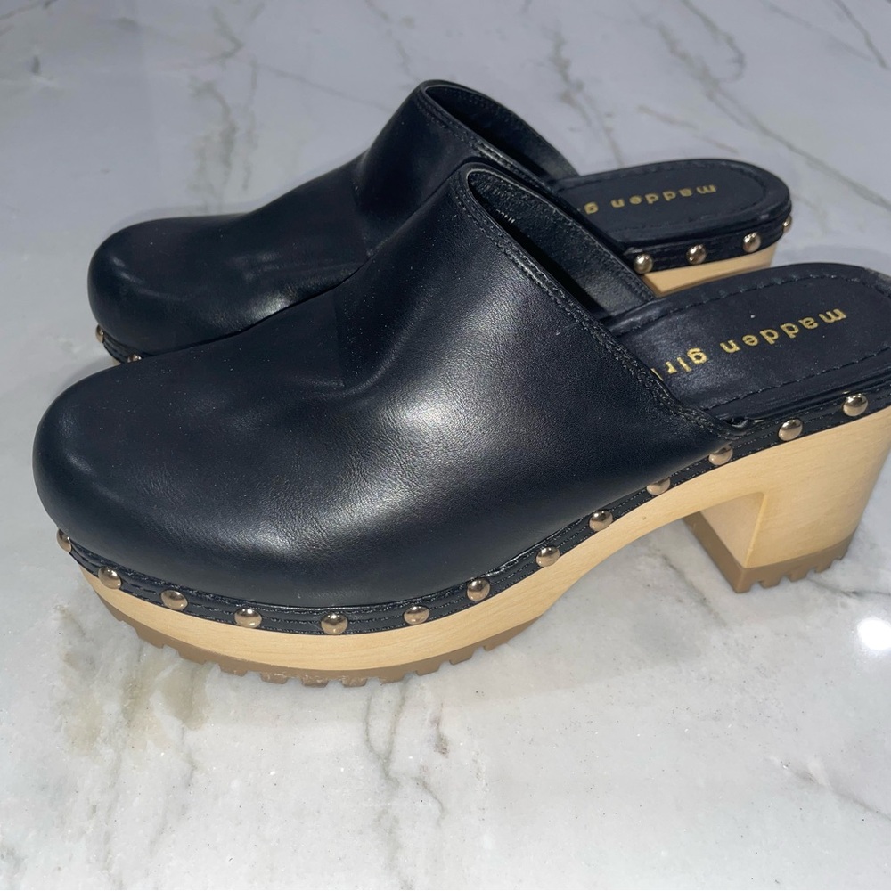 Madden Girl Black Clogs with Wooden Heel